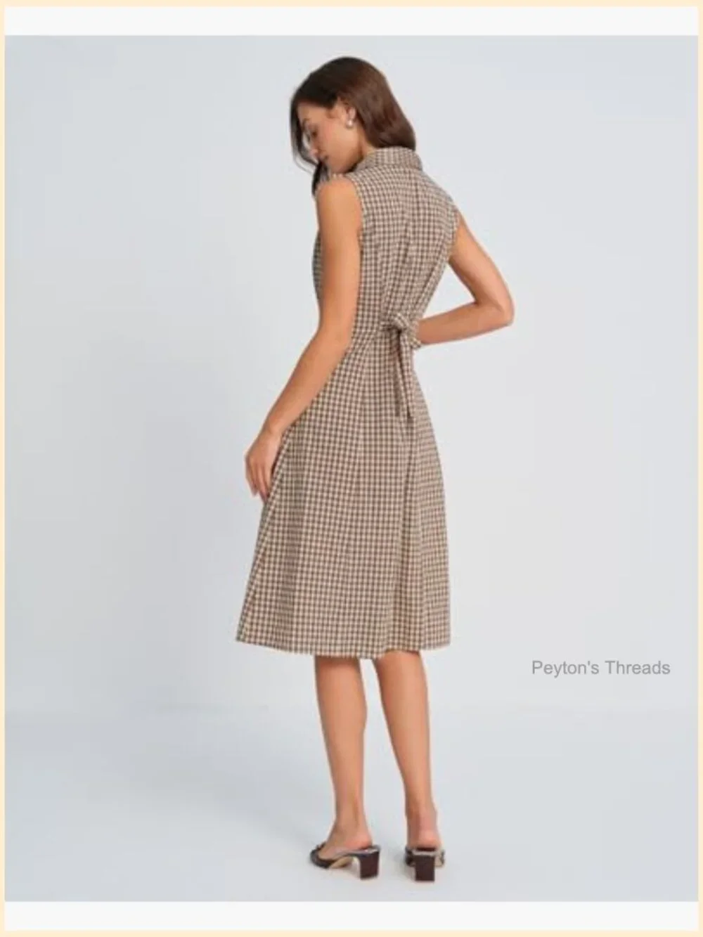 Sleeveless Button Up Plaid Midi A-Line Dress - Picture 5 of 7